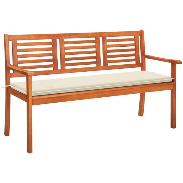 vidaXL Bench Cream Solid eucalyptus wood, Fabric (100% polyester) 59.1 in