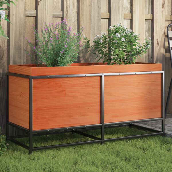 vidaXL Garden Planter Wax Brown Solid Pine Wood, Steel