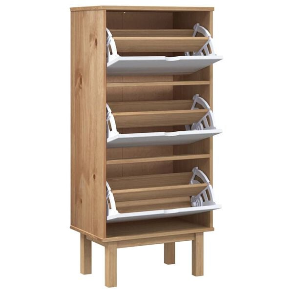 vidaXL Shoe Cabinet Brown and White Solid pine wood and engineered wood