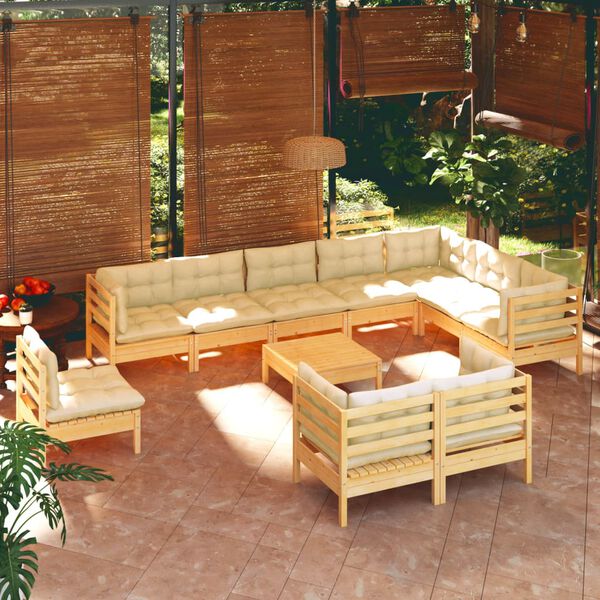 vidaXL Garden Lounge Set Cream, Pine Solid pinewood, 100% polyester fabric