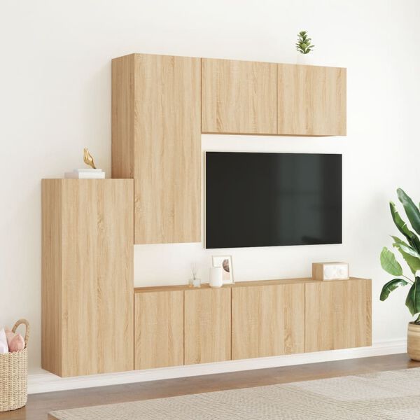 vidaXL TV Wall Unit Sonoma oak Engineered wood Large TV Wall Unit