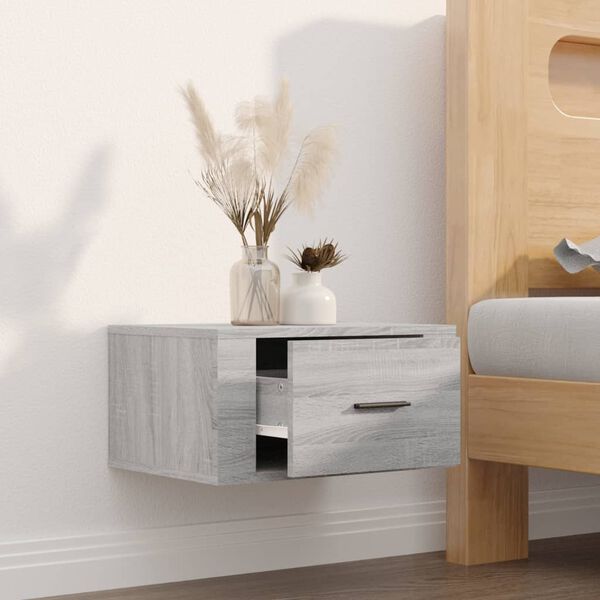 vidaXL Wall-mounted Bedside Cabinet Gray Sonoma Engineered Wood Medium