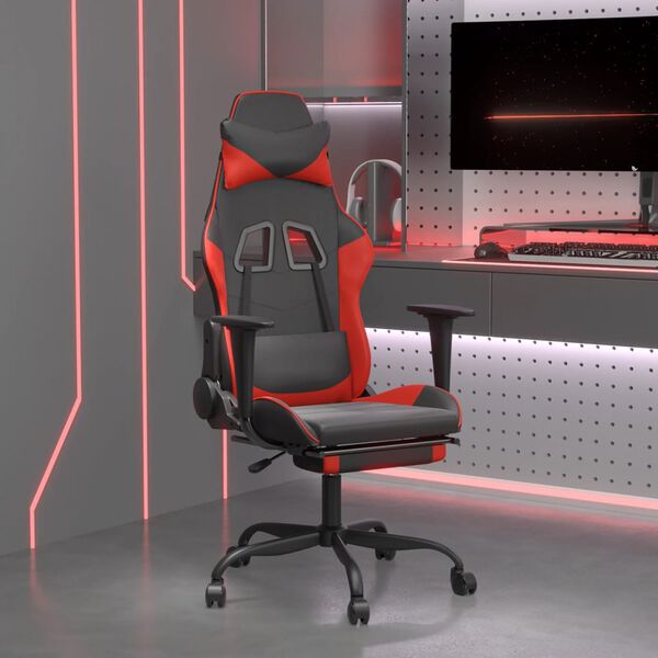 vidaXL Gaming Chair Black and Red Faux leather, Metal, Plywood Adjustable