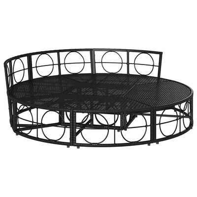 Round metal outdoor coffee table with circular pattern on sides