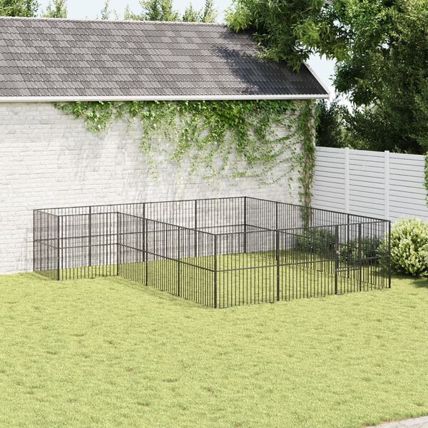 vidaXL Dog Playpen Black Galvanized Steel Large Durable Dog Playpen