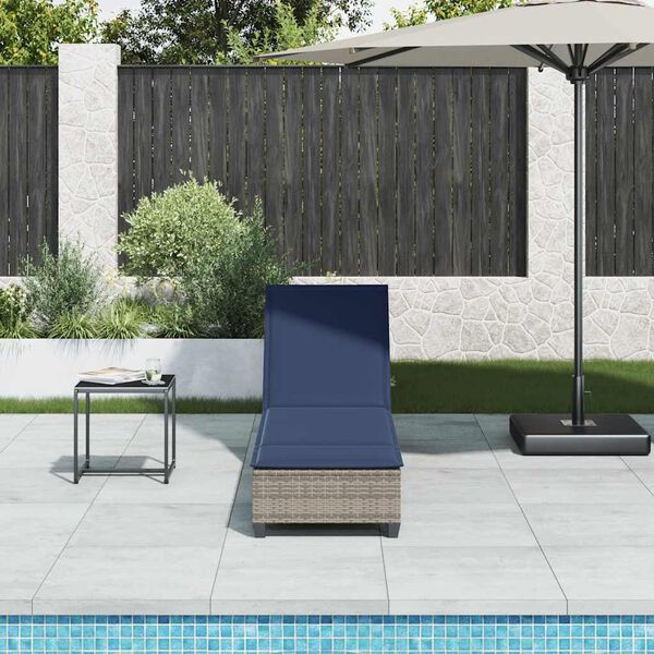 vidaXL Sun Lounger with Cushions Grey 55x200x25,5cm Poly Rattan