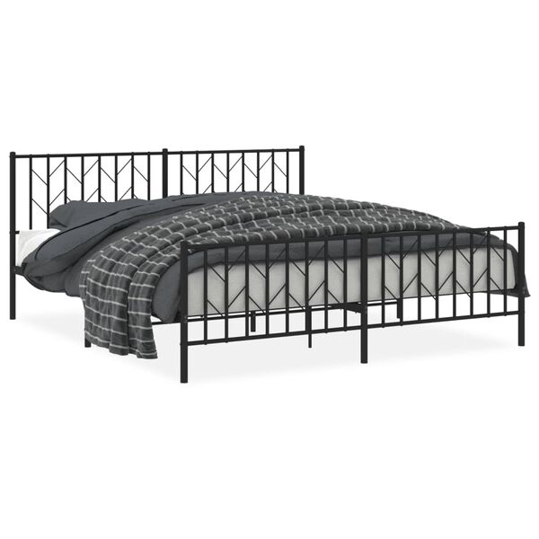 vidaXL Bed Frame Black Powder-Coated Steel Super King Size Bed Frame