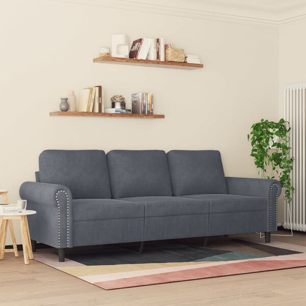 vidaXL 3-seater Sofa Dark Grey Velvet (100% polyester) 3-seater Durable