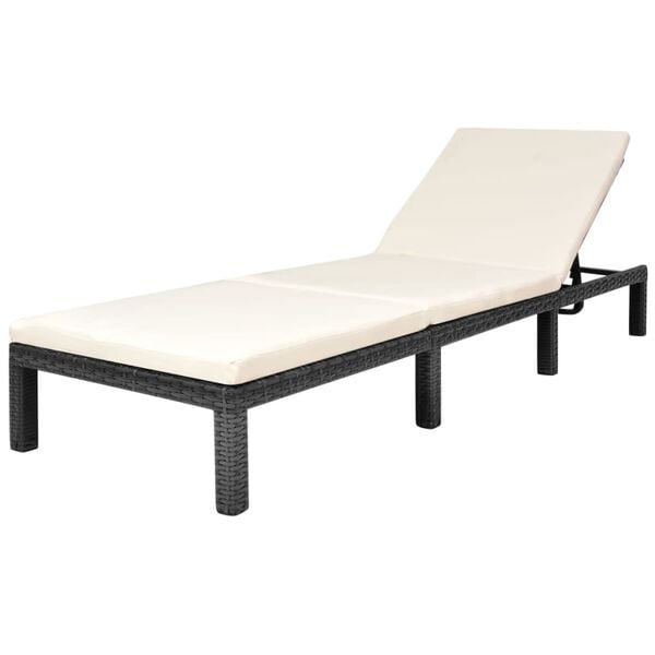 vidaXL Sunlounger Black PE rattan Standard Removable Covers