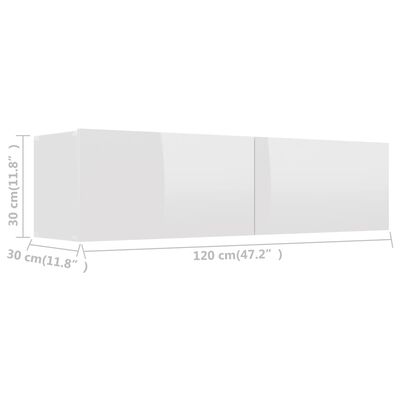 vidaXL TV Stand High Gloss White 47.2"x11.8"x11.8" Engineered Wood