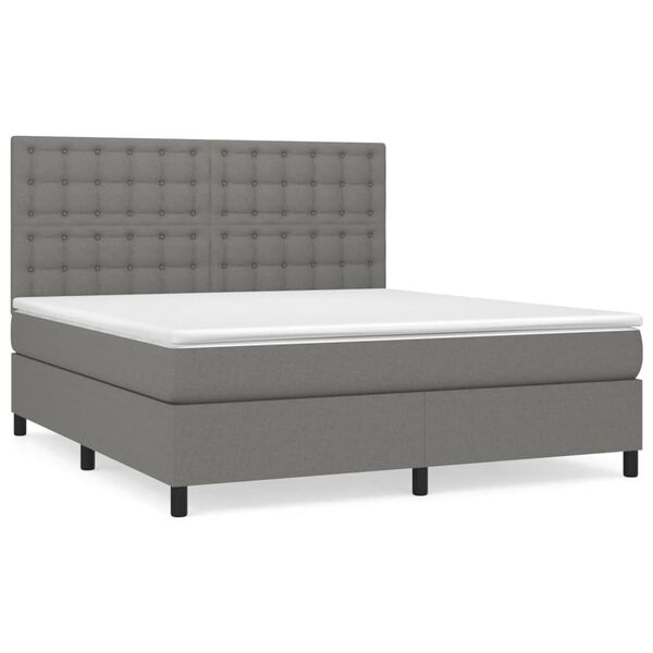 vidaXL Box Spring Bed Dark Grey Polyester Queen Adjustable Headrests