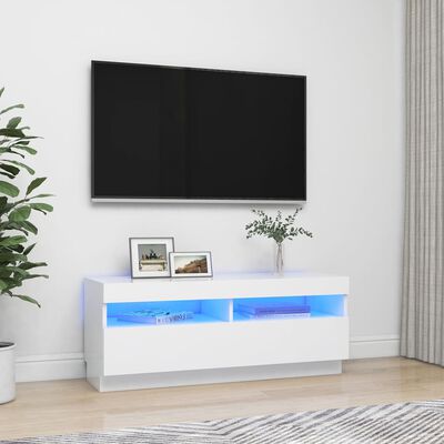 vidaXL TV Cabinet with LED Lights White 39.4"x13.8"x15.7"