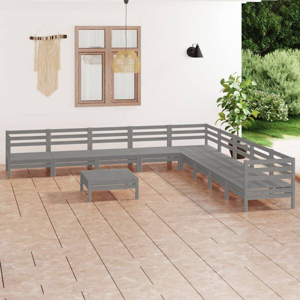 vidaXL Garden Lounge Set Grey Solid Pine Wood Modular Rustic Durable