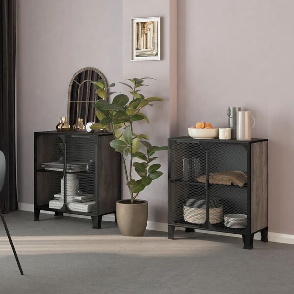 vidaXL Storage Cabinet Set of 2 Grey Metal, MDF Medium Storage Cabinet