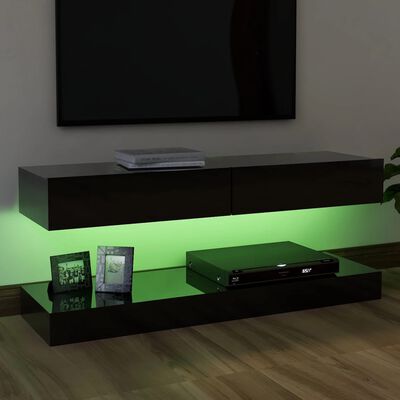 vidaXL TV Stand with LED Lights High Gloss Black 47.2"x13.8"