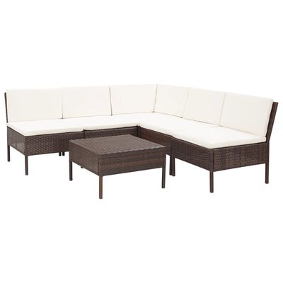 vidaXL 6 Piece Patio Lounge Set with Cushions Poly Rattan Brown