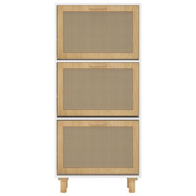 vidaXL Shoe Cabinet White 20.5"x9.8"x45.3" Engineered Wood&Natural Rattan