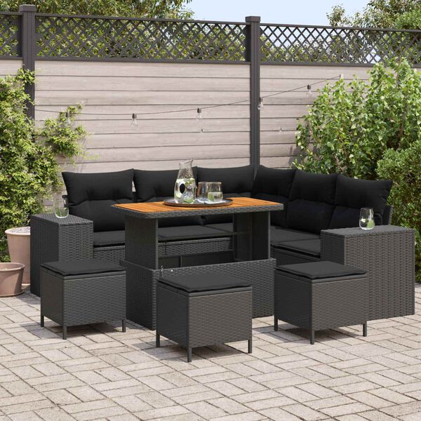 vidaXL Garden Sofa Set with Cushion with Storage 9 pcs Black