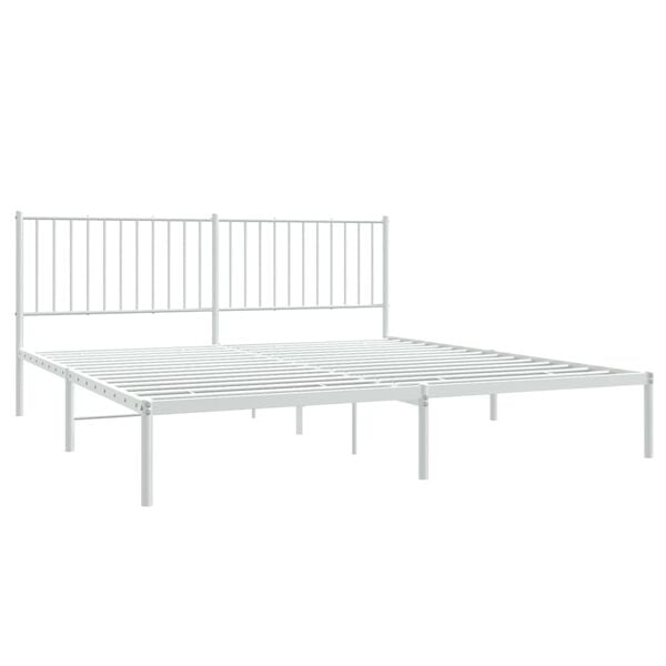 vidaXL Bed Frame White Powder-coated steel King Bed Frame Rectangular
