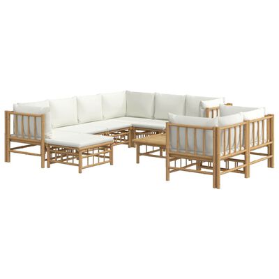 vidaXL 10 Piece Patio Lounge Set with Cream White Cushions Bamboo