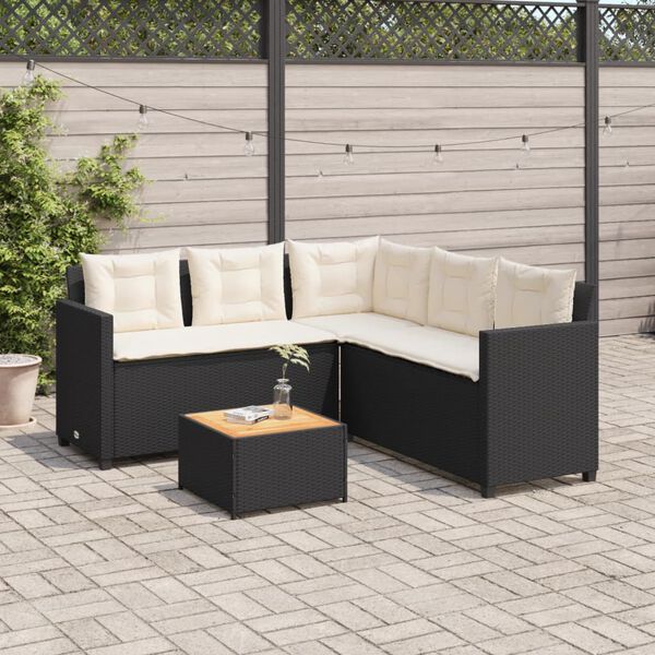 vidaXL Garden Sofa Black PE rattan, powder-coated steel, solid acacia wood
