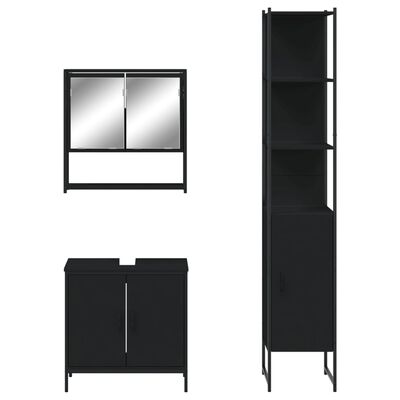 Bathroom vanity set with mirror cabinet, and tall cabinetry in black, components shown separately