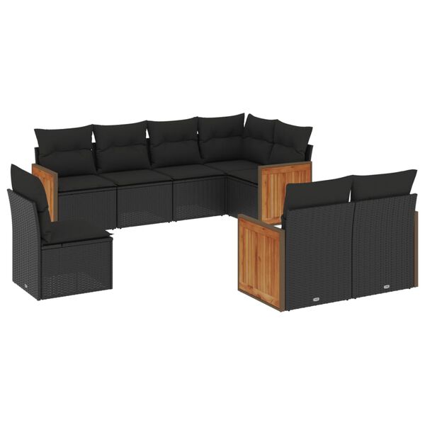 vidaXL Garden Sofa Set Black PE Rattan Large Adjustable Feet