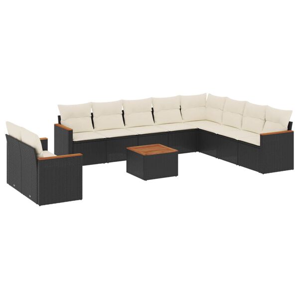 vidaXL Garden Sofa Set Black Poly Rattan Large Modular