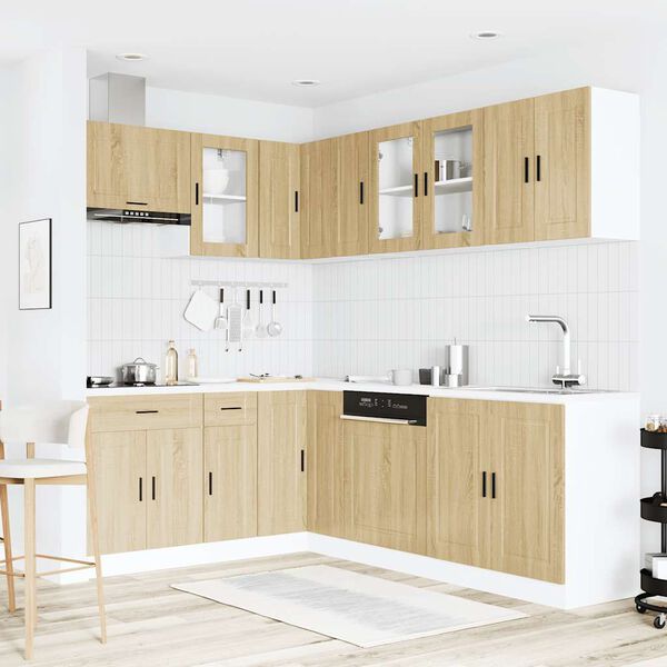 vidaXL Kitchen Cabinet Set Sonoma oak Engineered wood and glass Large