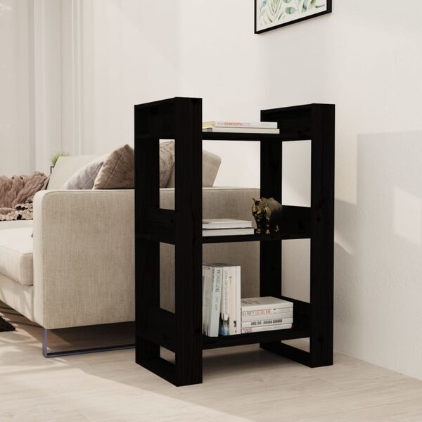 vidaXL Book Cabinet Black Solid pine wood Medium Book Cabinet