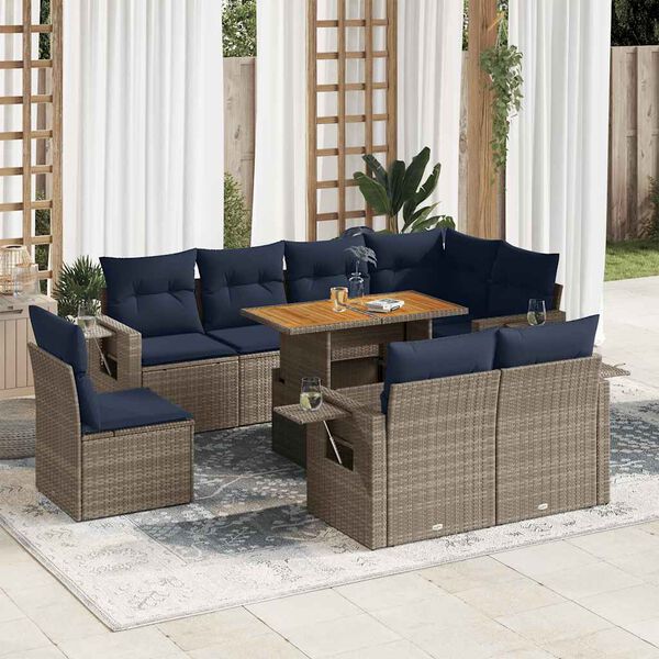 vidaXL 9 Piece Patio Sofa Set with Cushions Gray Poly Rattan