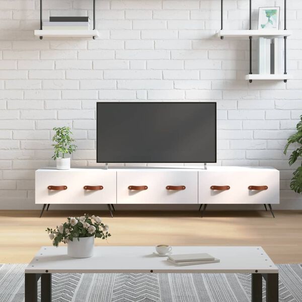 vidaXL TV Cabinet White Engineered wood, iron 59.1x14.2x11.8 in