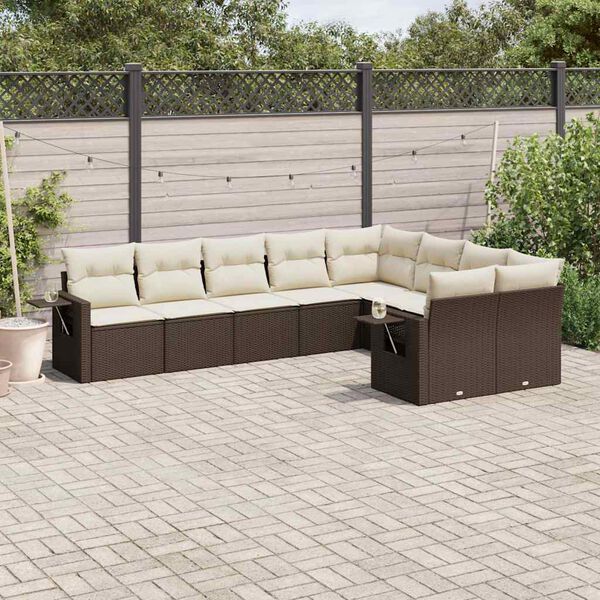 vidaXL Garden Sofa Set Brown, Cream White Poly Rattan, Powder-Coated Steel