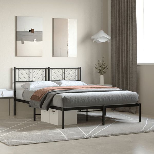 vidaXL Metal Bed Frame Black Powder-Coated Steel 47.2x79 in Modern