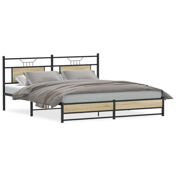 vidaXL Bed Frame Sonoma oak Steel, engineered wood Double