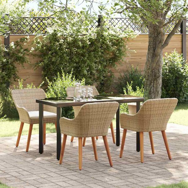 vidaXL Garden Dining Set with Cushion 5 pcs Beige Poly Rattan