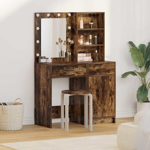 vidaXL Dressing Table Set with LED 2 pcs Smoked Oak Engineered Wood
