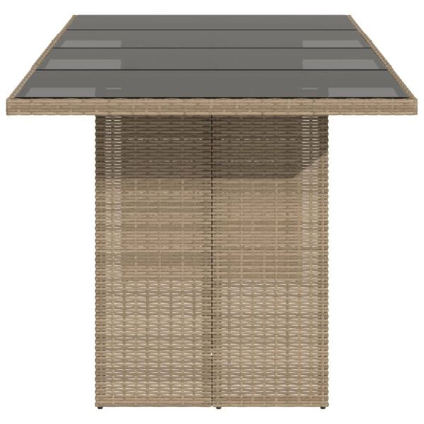 vidaXL Garden Table Beige PE rattan, powder-coated steel, tempered glass