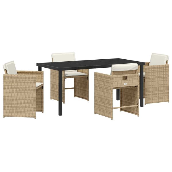 vidaXL Garden Dining Set with Cushion 5 pcs Beige Poly Rattan