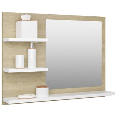 vidaXL Bathroom Mirror White and Sonoma Oak 23.6"x4.1"x17.7" Engineered Wood