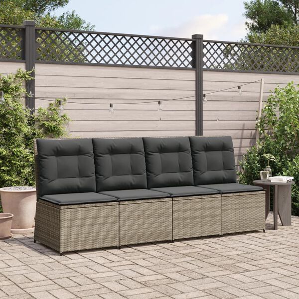 vidaXL Reclining Garden Sofa Grey PE rattan Compact Removable Covers