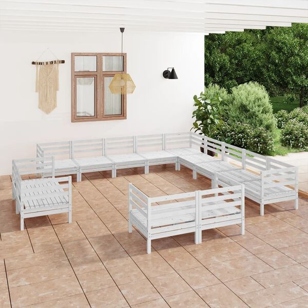 vidaXL 13 Piece Patio Lounge Set Solid Pinewood White