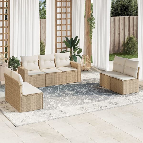 vidaXL Garden Sofa Set Beige PE Rattan, Powder-Coated Steel, Polyester
