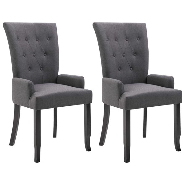 vidaXL Dining Chair Set of 2 Dark Grey Polyester, Oak Wood Standard