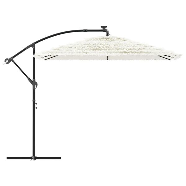 vidaXL Garden Parasol White Polyester, Steel, Straw Large Collapsible