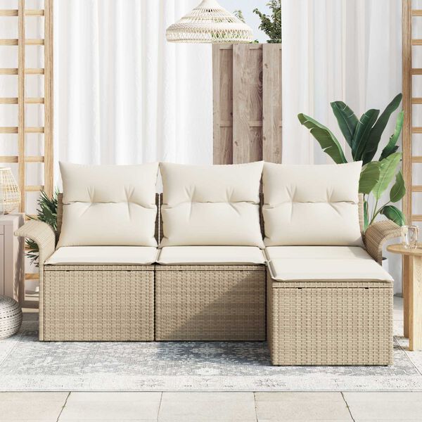 vidaXL Sofa Set with Cushion 4 pcs Beige Poly Rattan