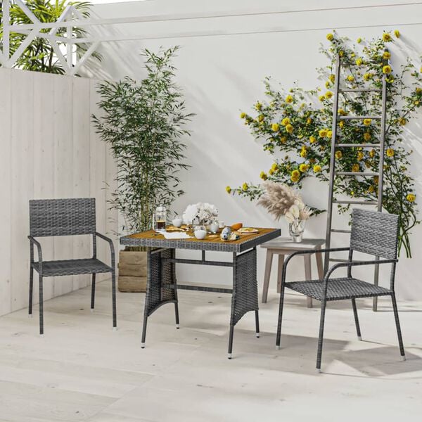 vidaXL Outdoor Dining Set Grey PE rattan, steel, solid acacia wood Medium