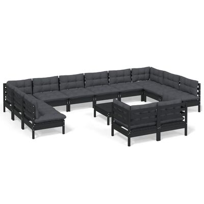 vidaXL 13 Piece Patio Lounge Set with Cushions Black Pinewood