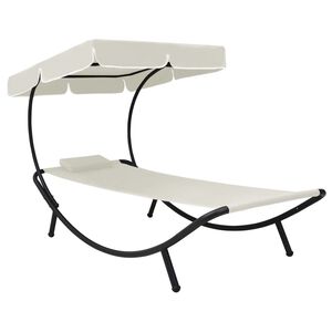 vidaXL Patio Lounge Bed with Canopy & Pillow Cream White