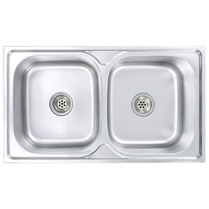vidaXL Kitchen Sink Double Basin with Strainer Stainless Steel